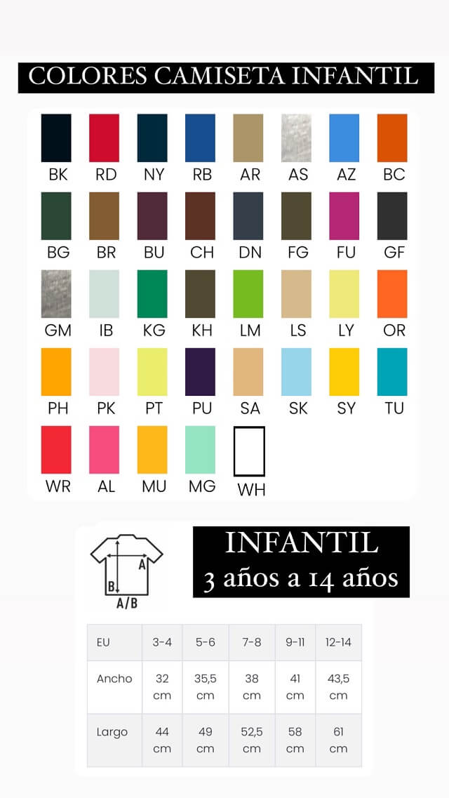 colores tallas camiseta infantil