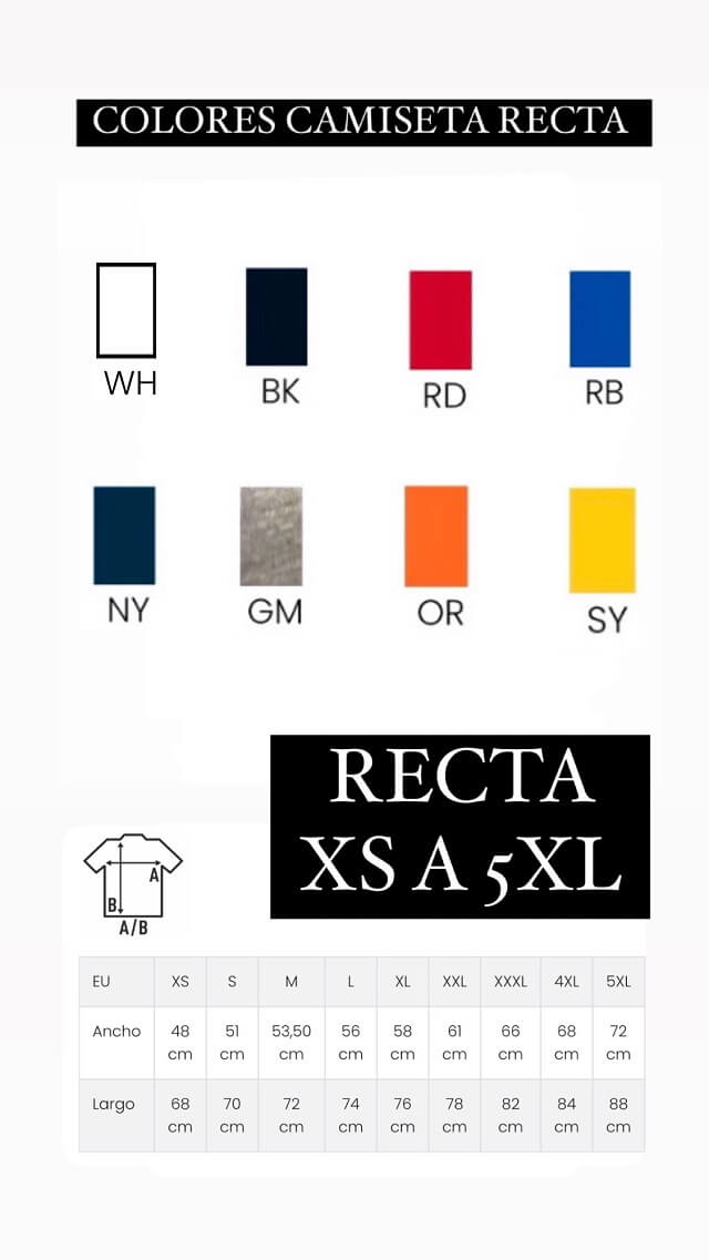 colores tallas camiseta recta XS a 5XL